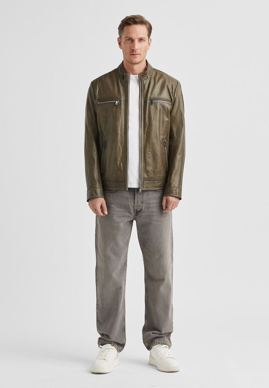 Grüne Herren-Lederjacke Ethan Milestone