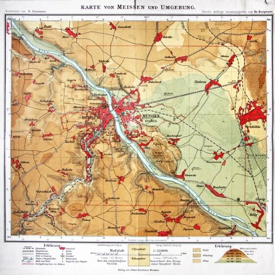 Karte von Meißen und Umgebung. 1916