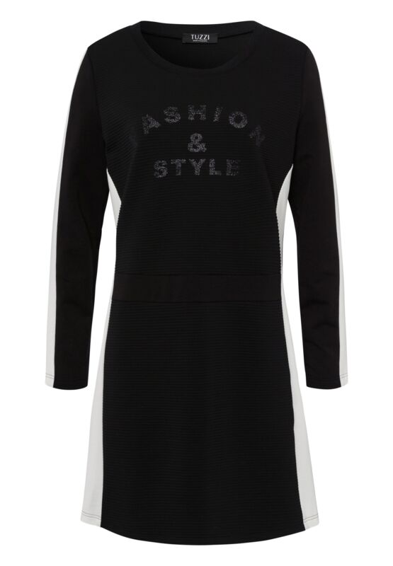 Kleid mit Print und Plissee-Optik Schwarz-weiß