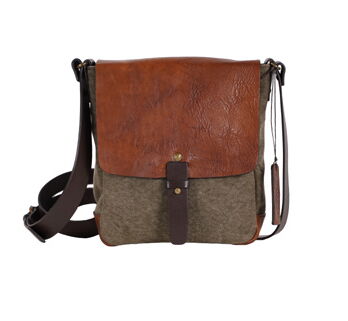 Herren- Ledertasche mit Baumwoll-Leinwand Chiarugi Italien