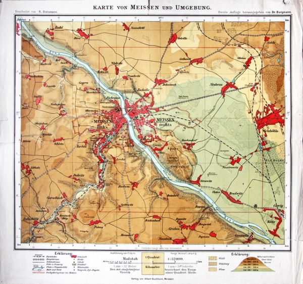 Karte von Meißen und Umgebung. 1916