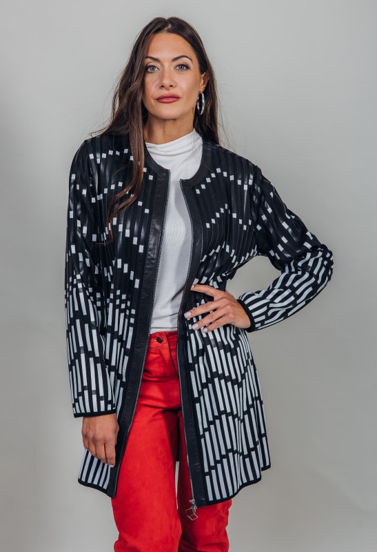 Schwarz-Weiße Echtleder-Meshjacke